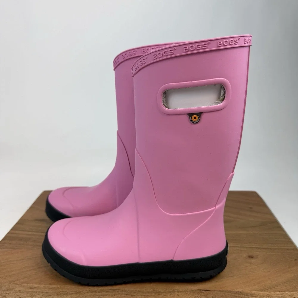 New NIB Big Kids Childrens Bogs Rainboot Plush Pink Waterproof‎ Boots Size 4 Y